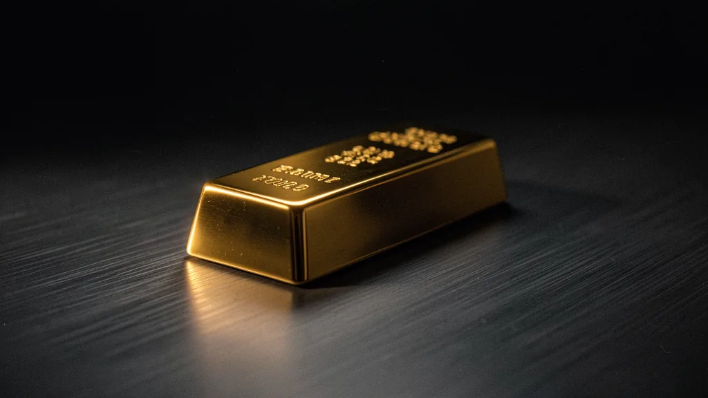 Lingot d'or dans la pénombre, symbole des valeurs conservées en coffre-fort